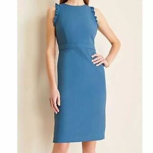 Ann Taylor Blue Ruffle Sheath Dress